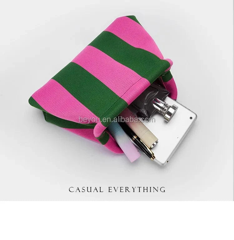 Fashion Pink Green Striped Clutch Bag Women's Everyday Purse Environmentally Friendly  Portable Daily Makeup Bag