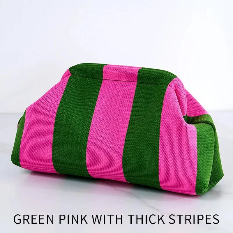Fashion Pink Green Striped Clutch Bag Women's Everyday Purse Environmentally Friendly  Portable Daily Makeup Bag