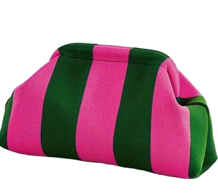 Fashion Pink Green Striped Clutch Bag Women's Everyday Purse Environmentally Friendly  Portable Daily Makeup Bag