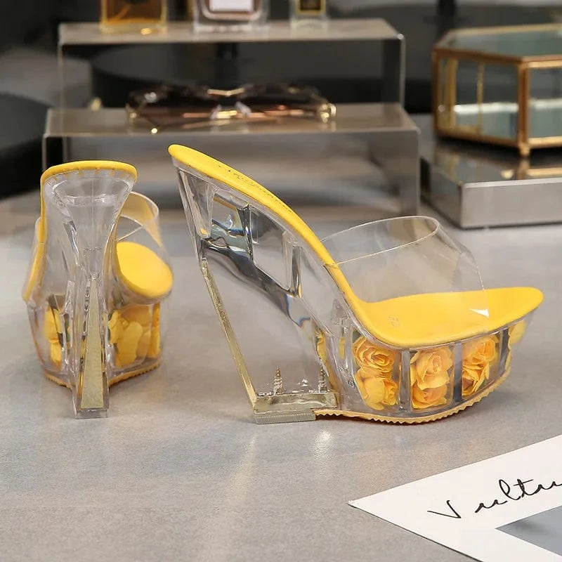 Fashion Platform Wedge Heels 15 CM Sexy Shoes Women Heels Sandals Chunky High Heels Slippers