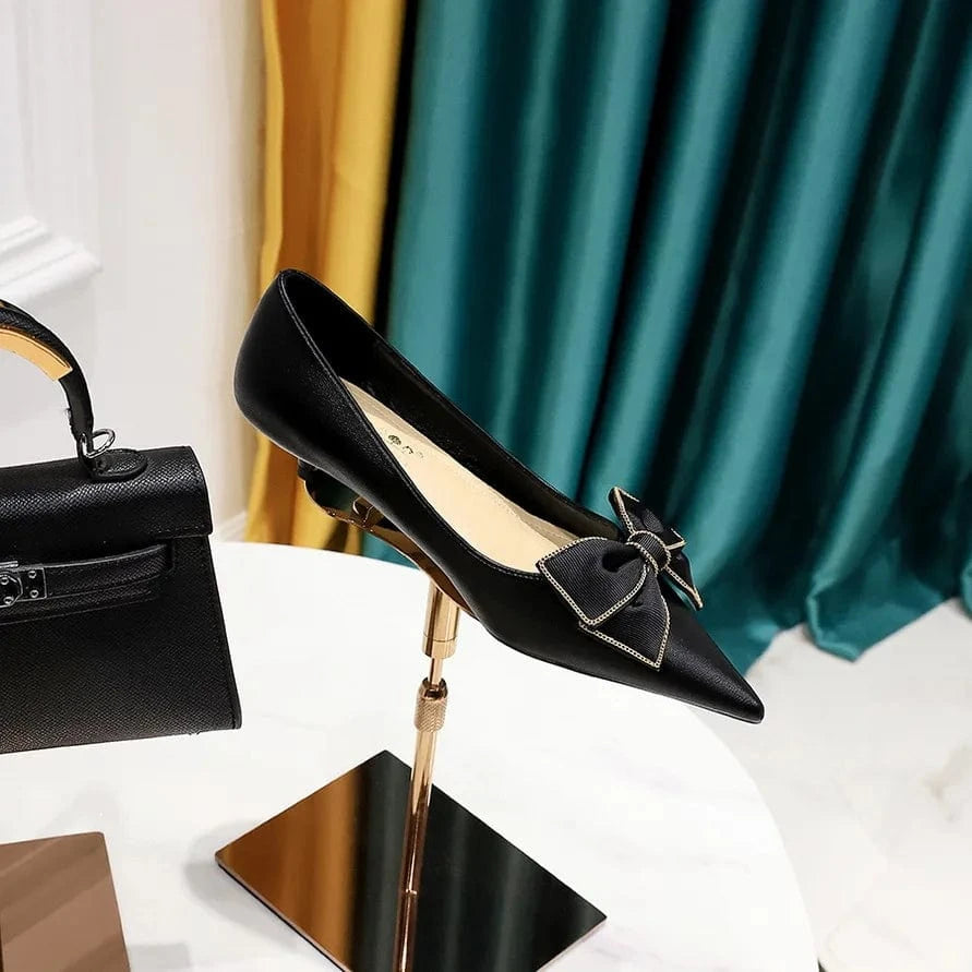 Fashion Point Toe Bowknot Women Low Heels Stilettos Outside Office Ladies Dress Shoes Spring Summer Sandals Female