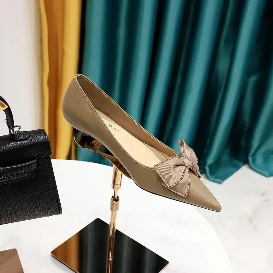 Fashion Point Toe Bowknot Women Low Heels Stilettos Outside Office Ladies Dress Shoes Spring Summer Sandals Female
