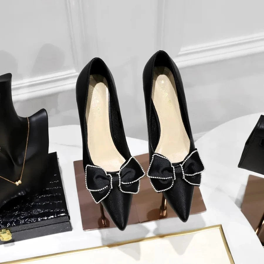 Fashion Point Toe Bowknot Women Low Heels Stilettos Outside Office Ladies Dress Shoes Spring Summer Sandals Female