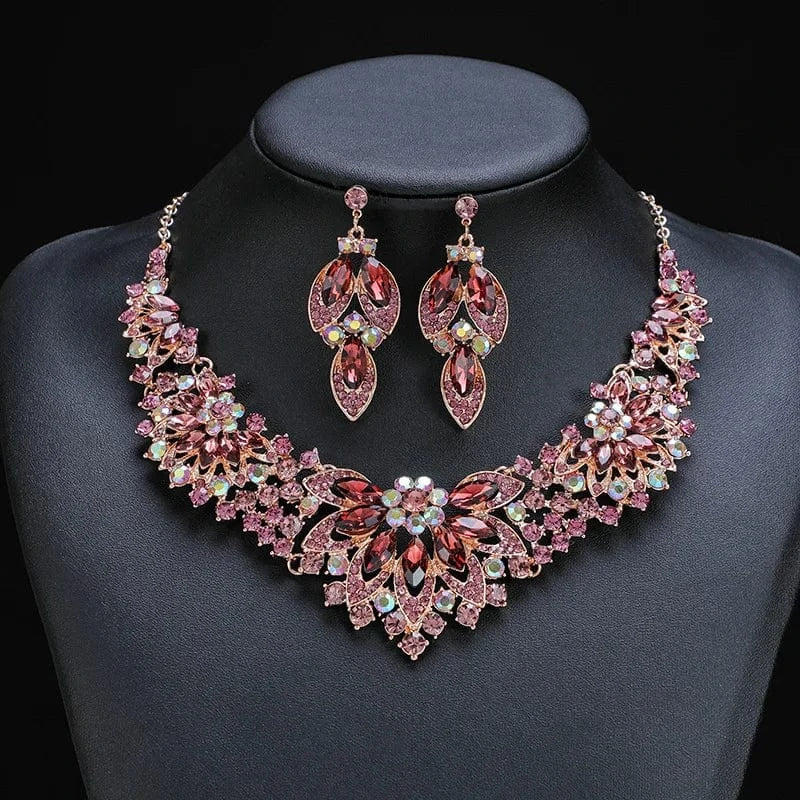 fashion / Purple Vintage Style Jewelry Necklace Set Women's 2-Piece Set Leaf Flower Exaggerate Luxury Jewelry Bridal ceremonial dress Accessories