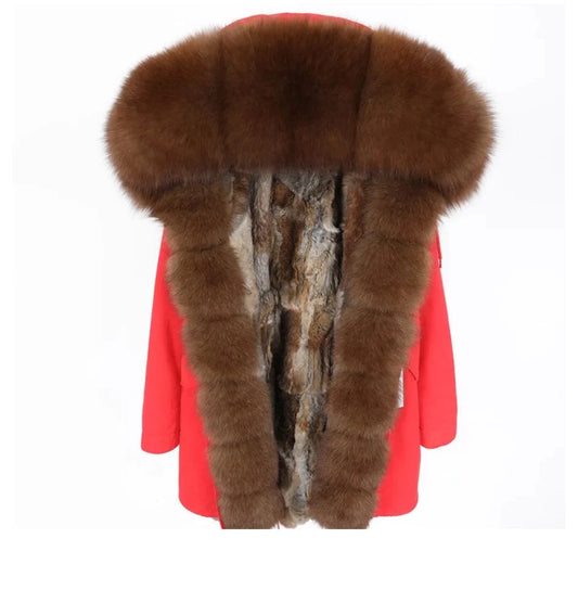 Fashion Real Fox Fur Coat Parka Winter Fox Fur Collar coat Women's Fox Fur Coat Warm Hood Parka