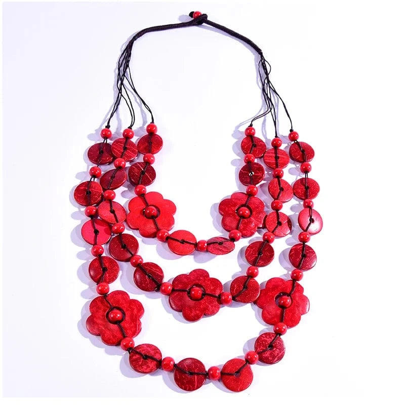 Fashion / Red Hot Sale Flower Coconut shell Wood Beads Necklaces for Women Bohemian Ethnic Jewelry Handmade  Long Statement Necklace