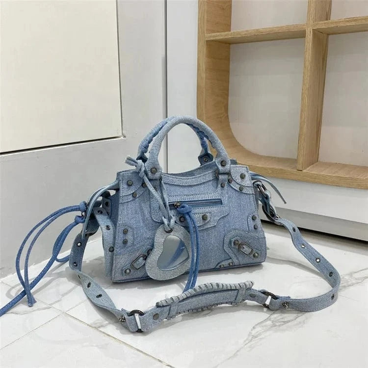 Fashion Rivet Shoulder Bag Summer New Female Luxury Handbags Vintage Velvet Denim Bag for Women
