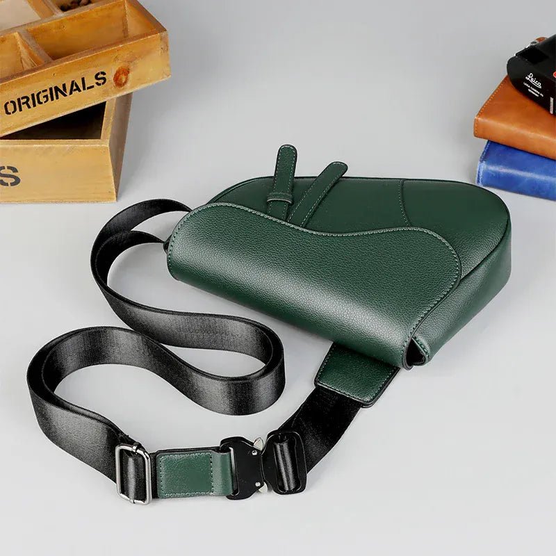 Fashion Saddle Shoulder Bag High Quality Leather Texture Simple Versatile Solid Color Messenger Bag Chest Bag Men's Shoulder Bag - SN Wigs & More