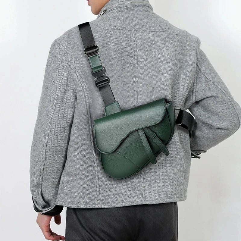Fashion Saddle Shoulder Bag High Quality Leather Texture Simple Versatile Solid Color Messenger Bag Chest Bag Men's Shoulder Bag - SN Wigs & More