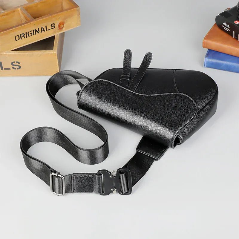 Fashion Saddle Shoulder Bag High Quality Leather Texture Simple Versatile Solid Color Messenger Bag Chest Bag Men's Shoulder Bag - SN Wigs & More