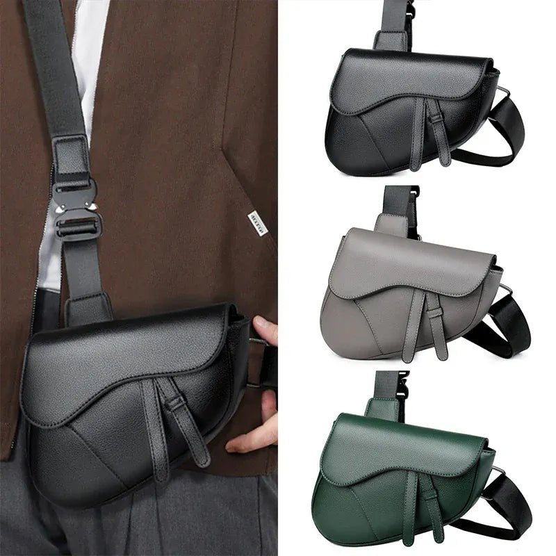 Fashion Saddle Shoulder Bag High Quality Leather Texture Simple Versatile Solid Color Messenger Bag Chest Bag Men's Shoulder Bag - SN Wigs & More