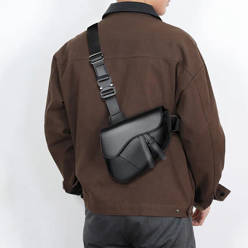 Fashion Saddle Shoulder Bag High Quality Leather Texture Simple Versatile Solid Color Messenger Bag Chest Bag Men's Shoulder Bag - SN Wigs & More