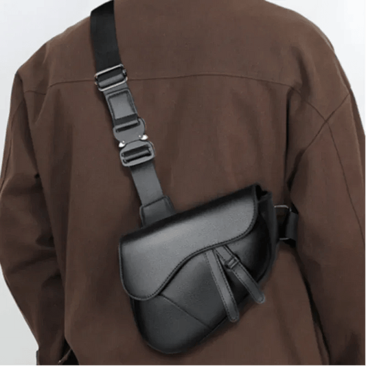 Fashion Saddle Shoulder Bag High Quality Leather Texture Simple Versatile Solid Color Messenger Bag Chest Bag Men's Shoulder Bag - SN Wigs & More