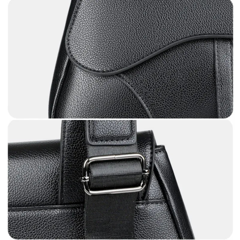 Fashion Saddle Shoulder Bag High Quality Leather Texture Simple Versatile Solid Color Messenger Bag Chest Bag Men's Shoulder Bag - SN Wigs & More