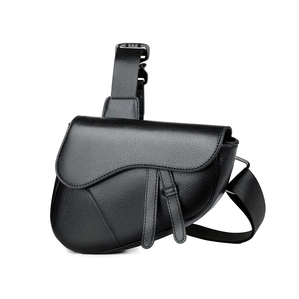 Fashion Saddle Shoulder Bag High Quality Leather Texture Simple Versatile Solid Color Messenger Bag Chest Bag Men's Shoulder Bag - SN Wigs & More