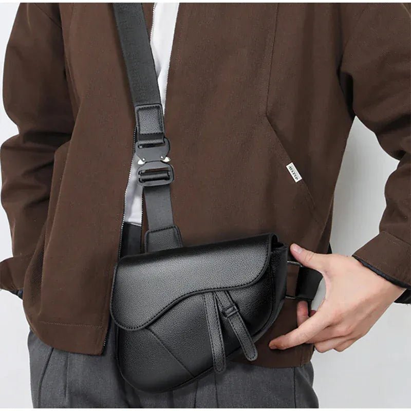 Fashion Saddle Shoulder Bag High Quality Leather Texture Simple Versatile Solid Color Messenger Bag Chest Bag Men's Shoulder Bag - SN Wigs & More