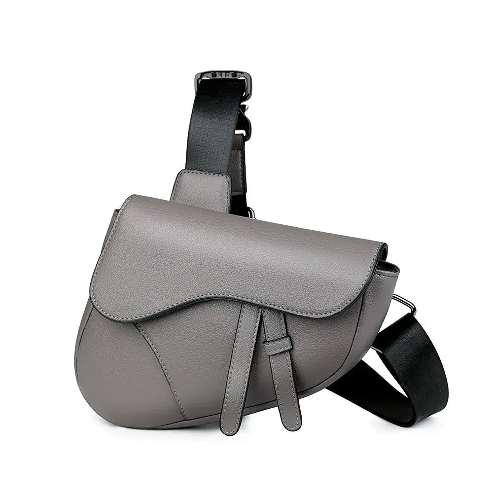 Fashion Saddle Shoulder Bag High Quality Leather Texture Simple Versatile Solid Color Messenger Bag Chest Bag Men's Shoulder Bag - SN Wigs & More