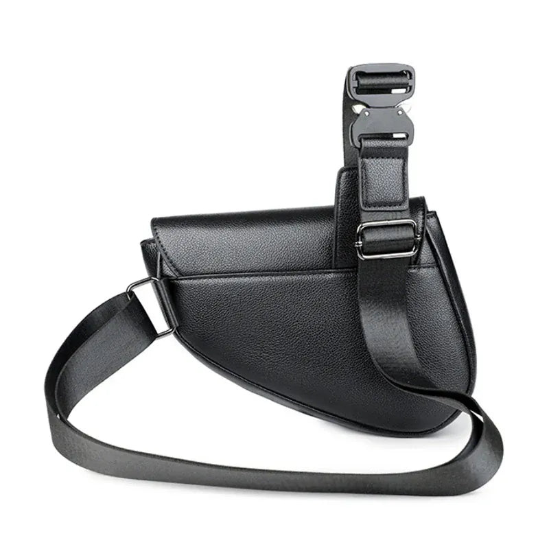 Fashion Saddle Shoulder Bag High Quality Leather Texture Simple Versatile Solid Color Messenger Bag Chest Bag Men's Shoulder Bag - SN Wigs & More