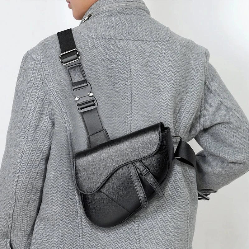 Fashion Saddle Shoulder Bag High Quality Leather Texture Simple Versatile Solid Color Messenger Bag Chest Bag Men's Shoulder Bag - SN Wigs & More