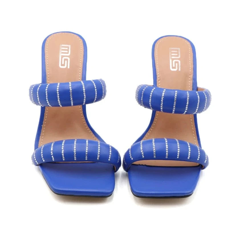 Fashion Sandals Women 2023 Summer New Comfortable Shoes Tape Hollow High-heel Sandals Slippers Crystal Thick Heels Party Sexy PU