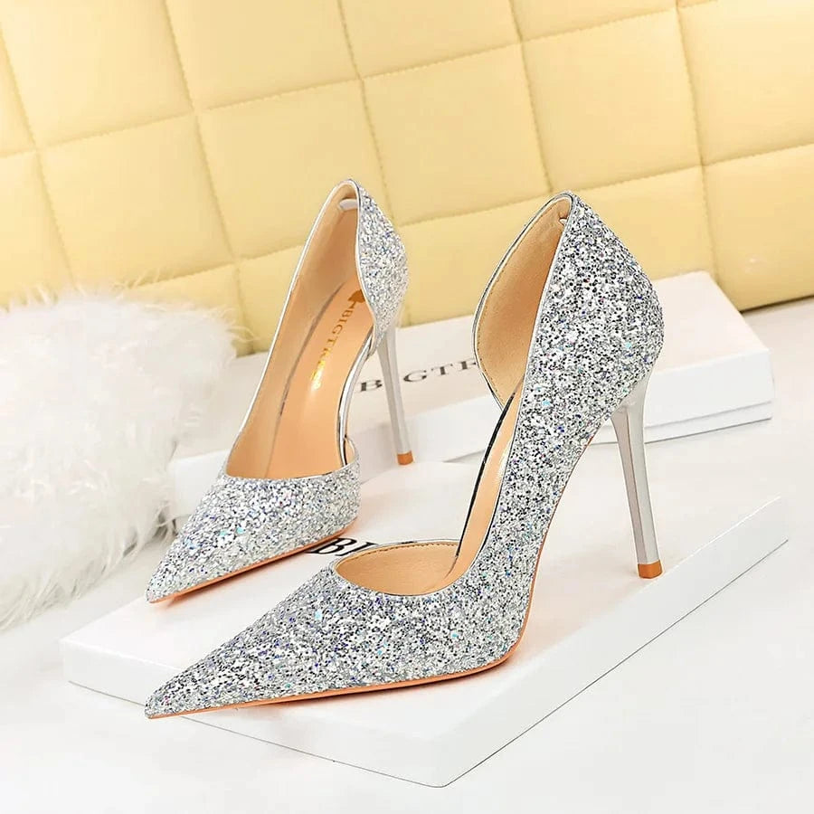 Fashion Sequin Point Toe High Heels New Female Banquet Women Shoes 2024