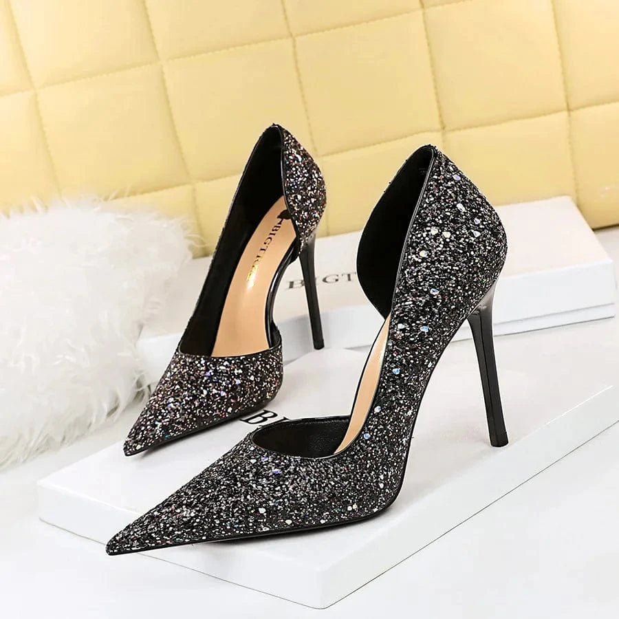 Fashion Sequin Point Toe High Heels New Female Banquet Women Shoes 2024
