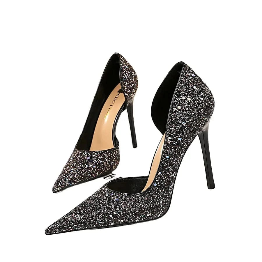 Fashion Sequin Point Toe High Heels New Female Banquet Women Shoes 2024