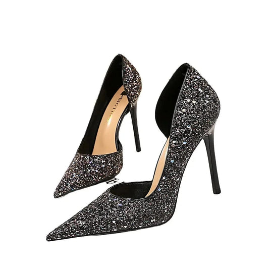 Fashion Sequin Point Toe High Heels New Female Banquet Women Shoes 2024