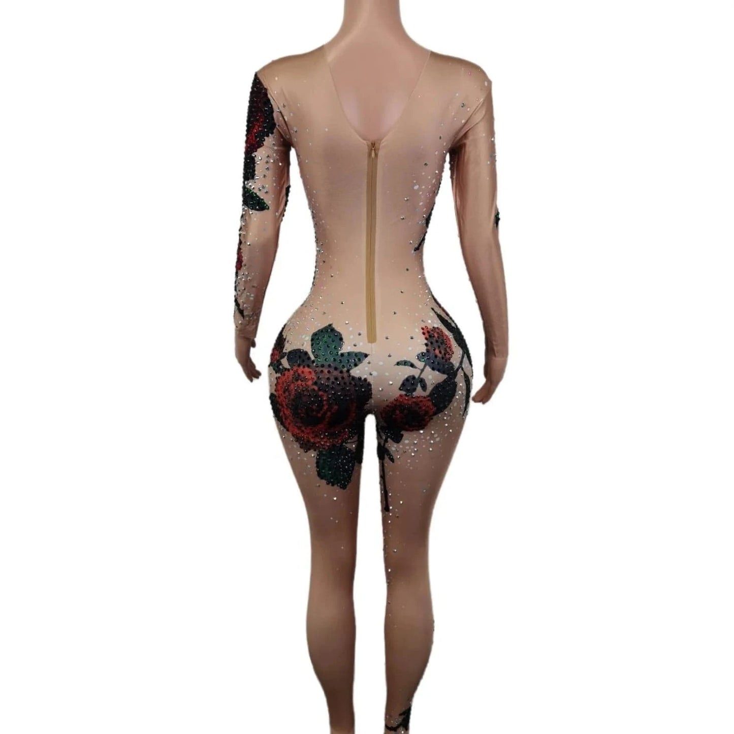 Fashion Sexy Flower Rhinestone Bodysuits Slim Fit Stage Dancer Leotard Night Club Ladies Rompers Women Party One Piece Jumpsuit