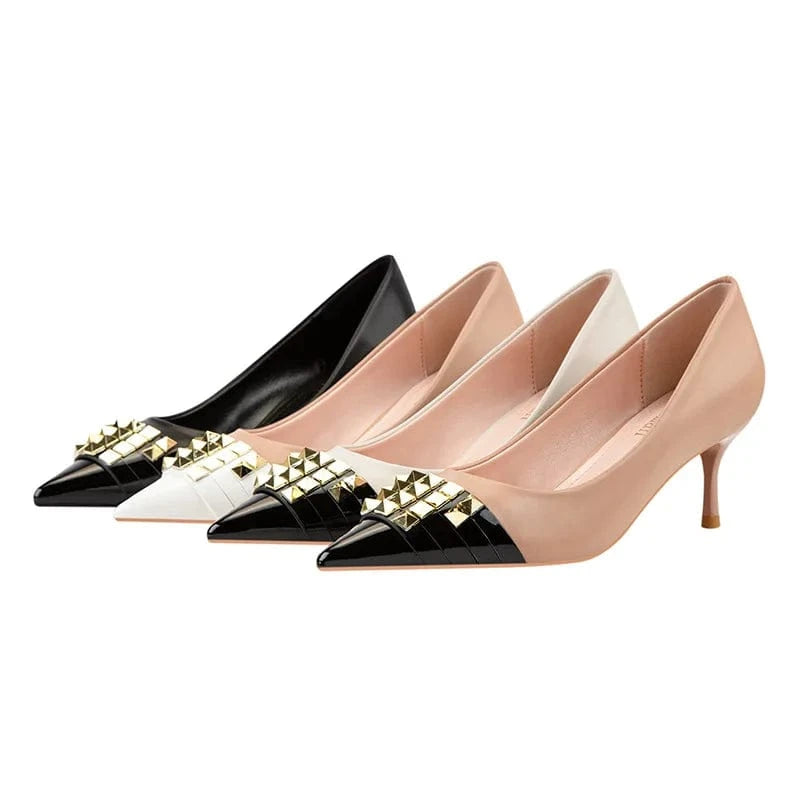 Fashion Sexy Party Banquet Ladies Sandals Pointed-toe Rivets Shallow Women Stilettos Summer Autumn High Heels Female