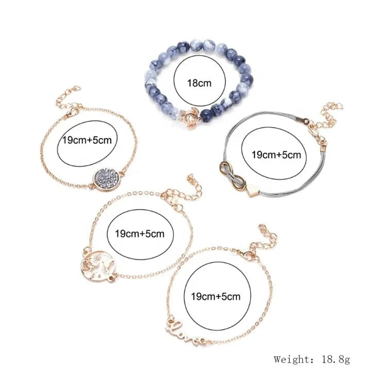 Fashion Shell Star Map Lotus Pineapple Heart Natural Stone Beads Chain Bracelet Set For Women Boho Jewelry Wholesales Price