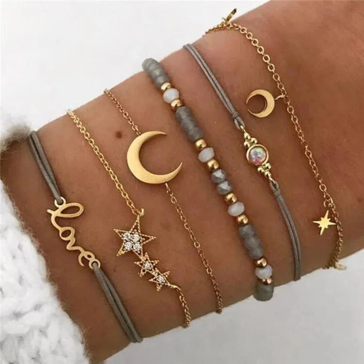 Fashion Shell Star Map Lotus Pineapple Heart Natural Stone Beads Chain Bracelet Set For Women Boho Jewelry Wholesales Price