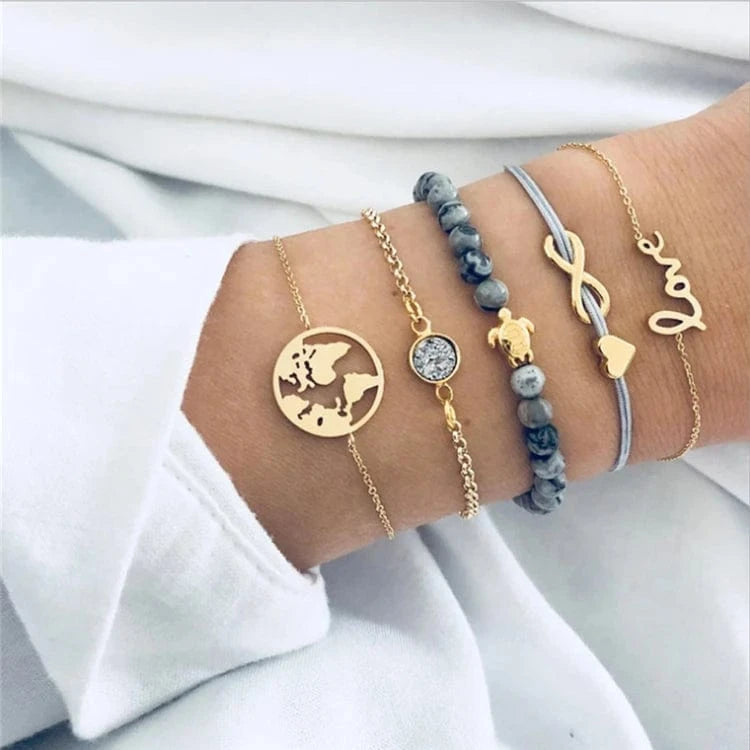Fashion Shell Star Map Lotus Pineapple Heart Natural Stone Beads Chain Bracelet Set For Women Boho Jewelry Wholesales Price
