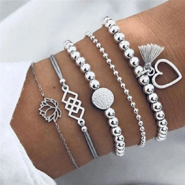 Fashion Shell Star Map Lotus Pineapple Heart Natural Stone Beads Chain Bracelet Set For Women Boho Jewelry Wholesales Price