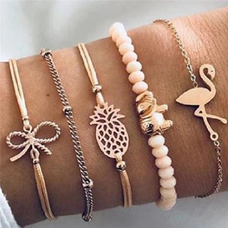 Fashion Shell Star Map Lotus Pineapple Heart Natural Stone Beads Chain Bracelet Set For Women Boho Jewelry Wholesales Price