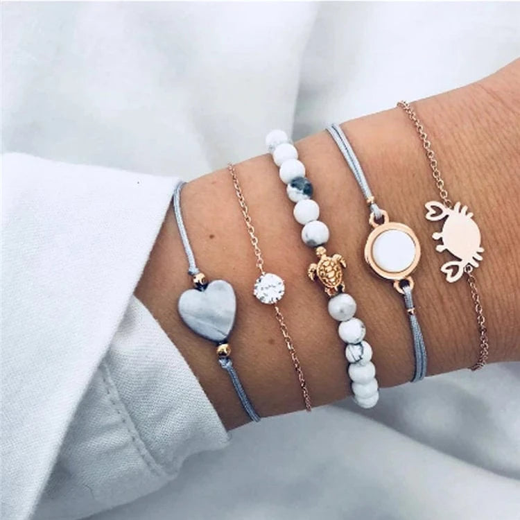 Fashion Shell Star Map Lotus Pineapple Heart Natural Stone Beads Chain Bracelet Set For Women Boho Jewelry Wholesales Price