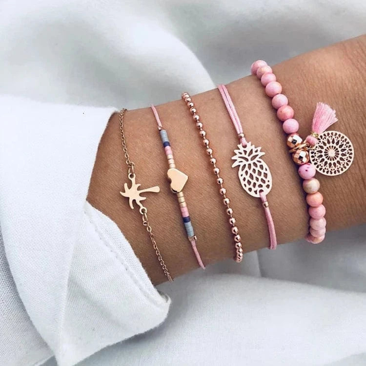 Fashion Shell Star Map Lotus Pineapple Heart Natural Stone Beads Chain Bracelet Set For Women Boho Jewelry Wholesales Price