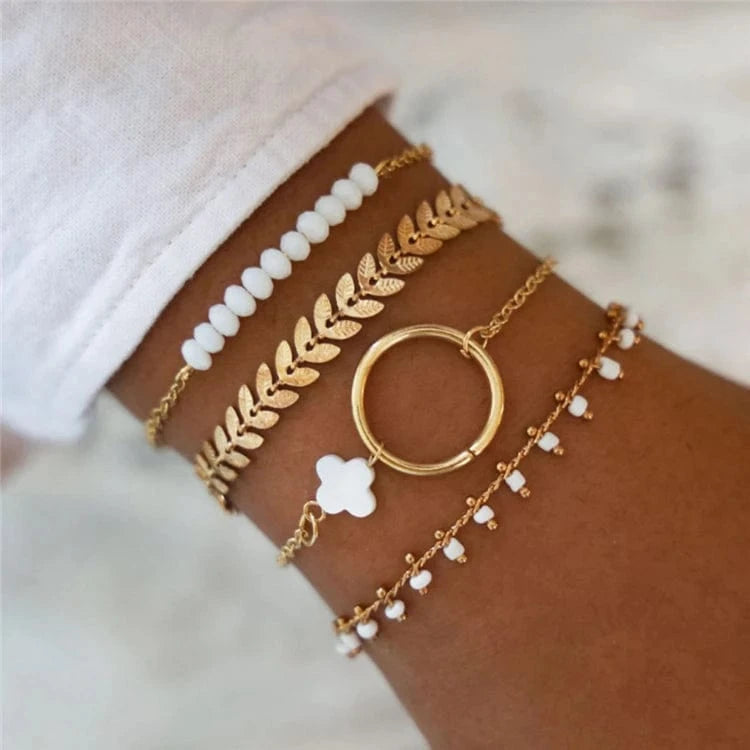 Fashion Shell Star Map Lotus Pineapple Heart Natural Stone Beads Chain Bracelet Set For Women Boho Jewelry Wholesales Price