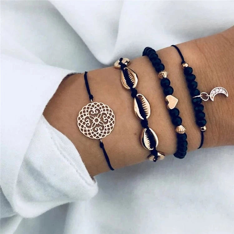 Fashion Shell Star Map Lotus Pineapple Heart Natural Stone Beads Chain Bracelet Set For Women Boho Jewelry Wholesales Price