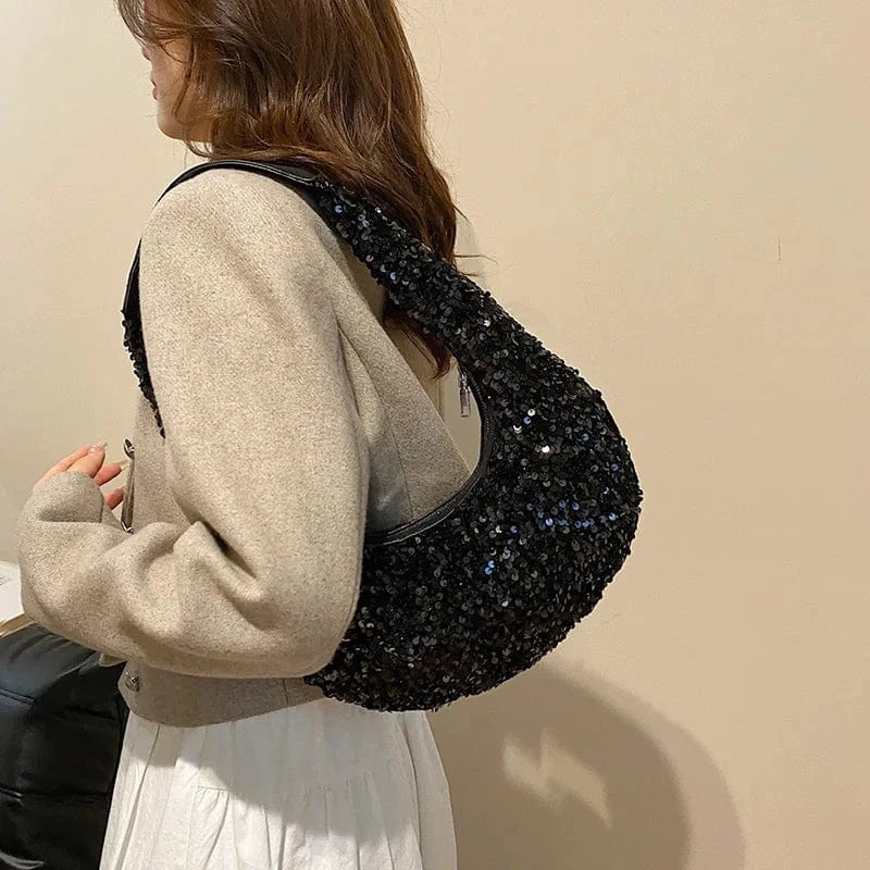 Fashion Shiny Silver Sequins Evening Clutch Bag Luxury Designer Women's Shoulder Hobo Bag Wedding Dance Dinner Banquet Bag 2024