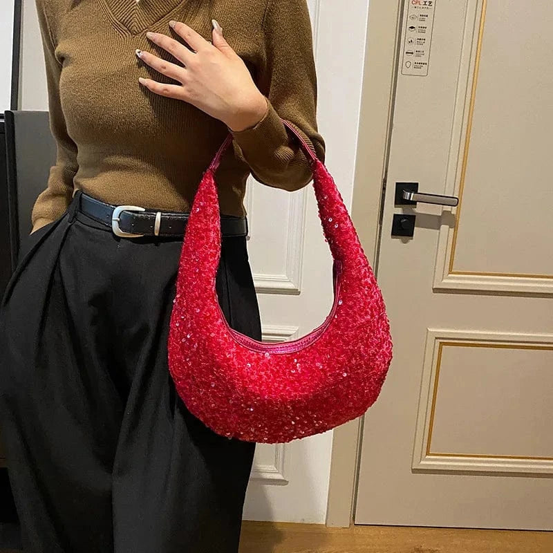 Fashion Shiny Silver Sequins Evening Clutch Bag Luxury Designer Women's Shoulder Hobo Bag Wedding Dance Dinner Banquet Bag 2024