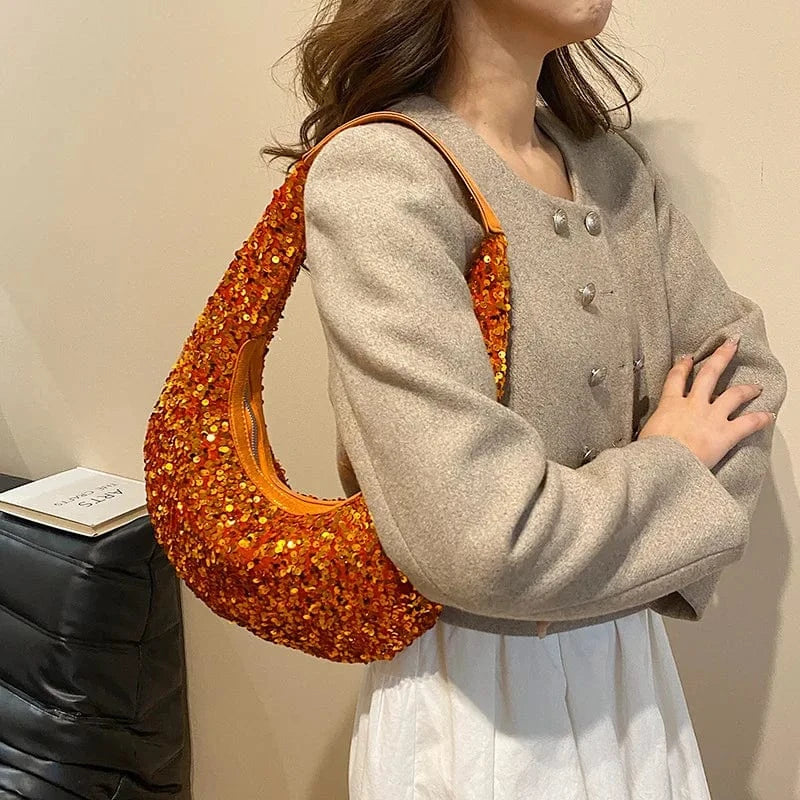 Fashion Shiny Silver Sequins Evening Clutch Bag Luxury Designer Women's Shoulder Hobo Bag Wedding Dance Dinner Banquet Bag 2024