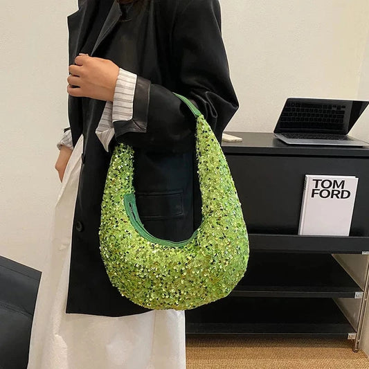 Fashion Shiny Silver Sequins Evening Clutch Bag Luxury Designer Women's Shoulder Hobo Bag Wedding Dance Dinner Banquet Bag 2024