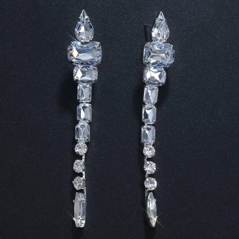 Fashion / show as picture / silver Exaggerated Big Rhinestone Dangle Drop Earrings Trendy Geometric Crystal Statement Earrings for Women Party