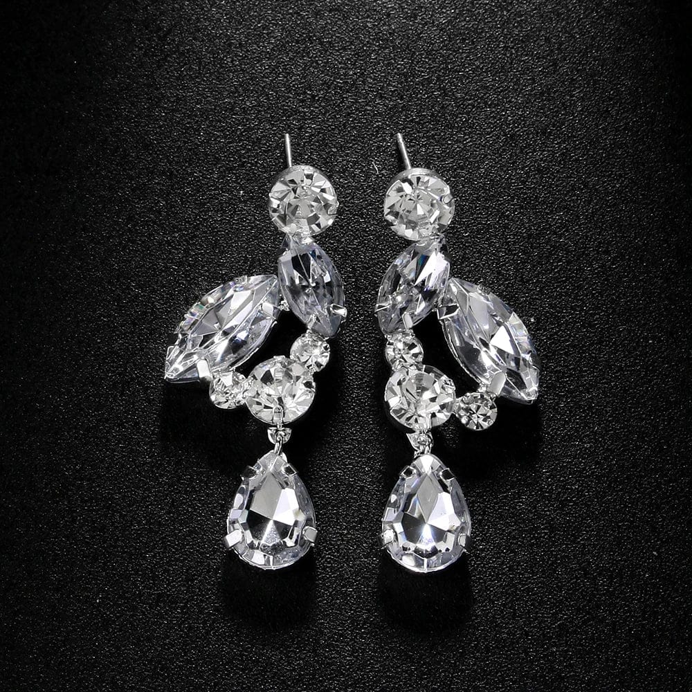 Fashion / show as picture / silver StoneFans Charm Bling Stud Water Drop Rhinestone Earrings Jewelry For Women Wedding Bridal Cubic Zirconia Earrings Accessories