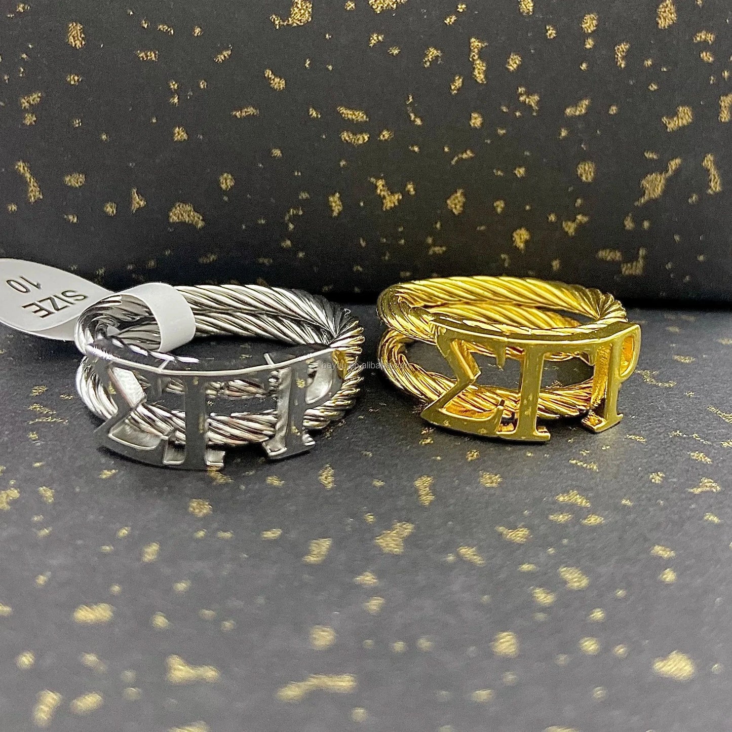 Fashion Sigma Gamma Ring Gold Plated Stainless Steel Glossy Fade Resistant SGRho Personalized Organization Symbol Jewelry