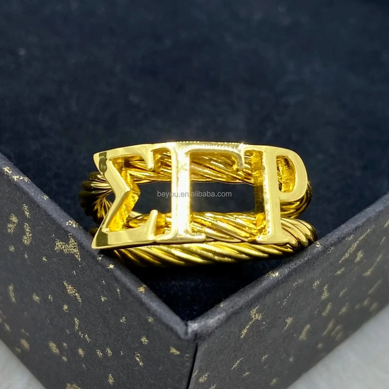 Fashion Sigma Gamma Ring Gold Plated Stainless Steel Glossy Fade Resistant SGRho Personalized Organization Symbol Jewelry