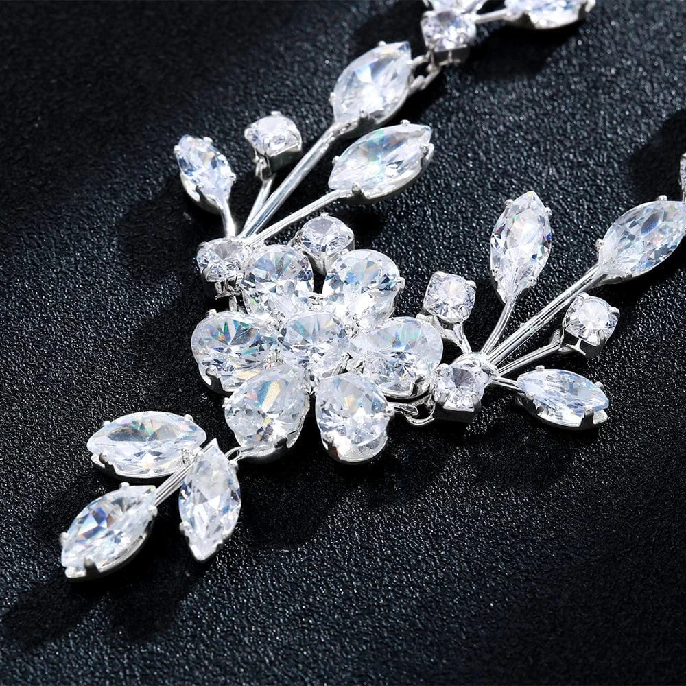 Fashion / silver Fashion Floral Rhinestone Luxury Jewelry Sets For Women Bridal Wedding Necklace and Earrings Set Silver Accessories Wholesale