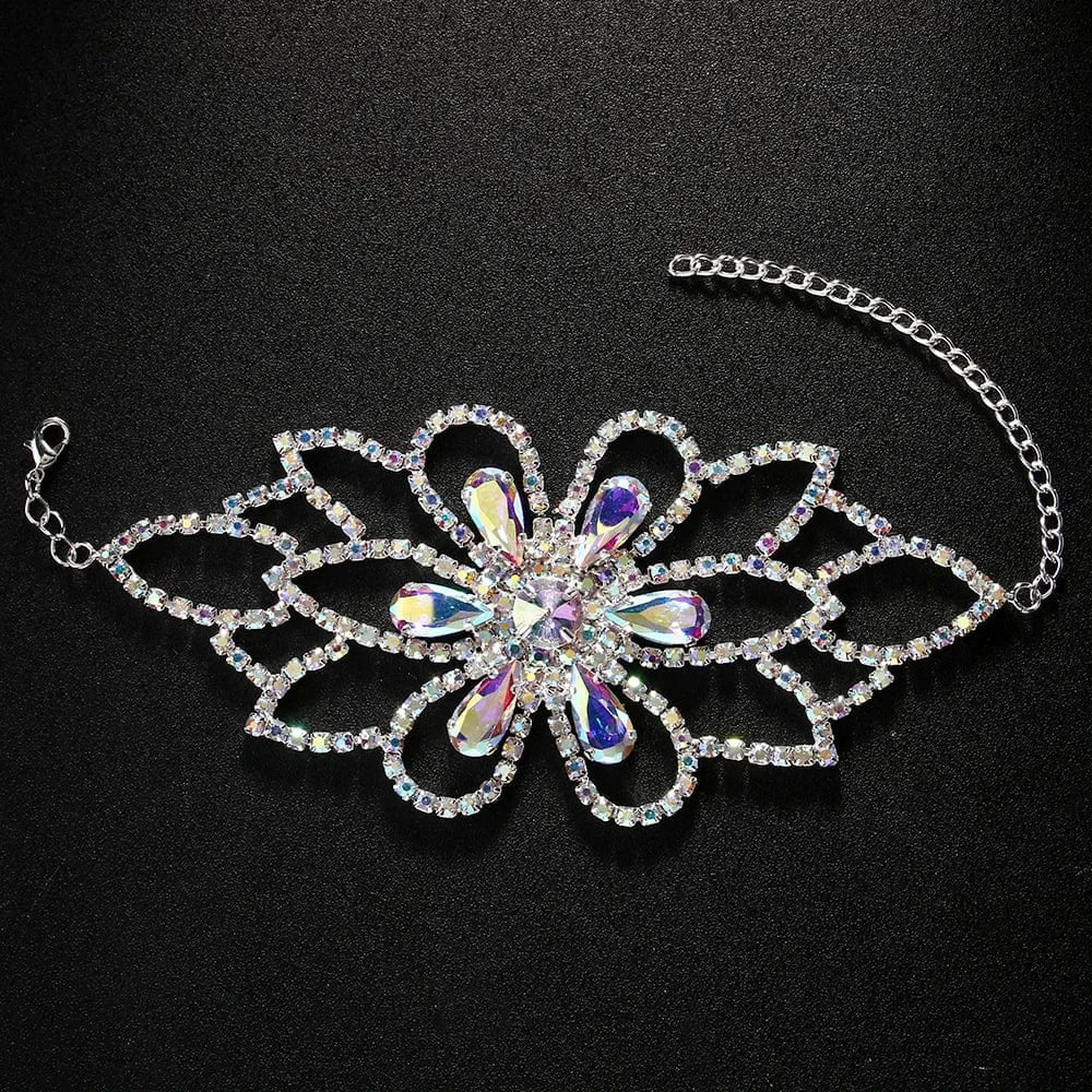 Fashion / silver Fashion Flower Geometric AB Color Rhinestone Bracelets Jewelry For Women Party Gifts Hand Chain Bracelet Accessories