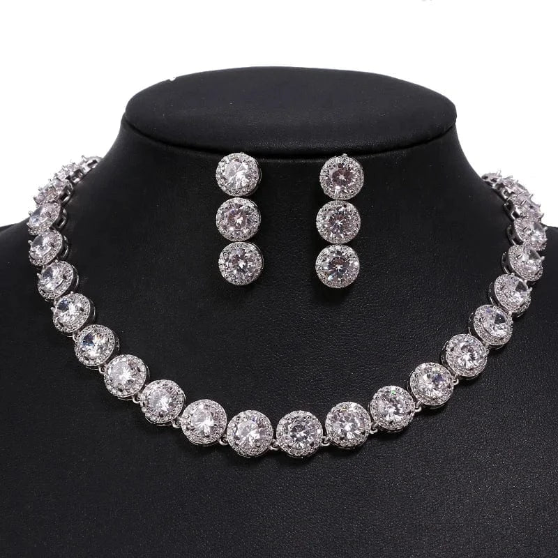 fashion / silver Fashion Green Rhinestone Bride Jewelry Set Wedding Accessories Luxury Green Crystal Necklace Earring Set Wholesale
